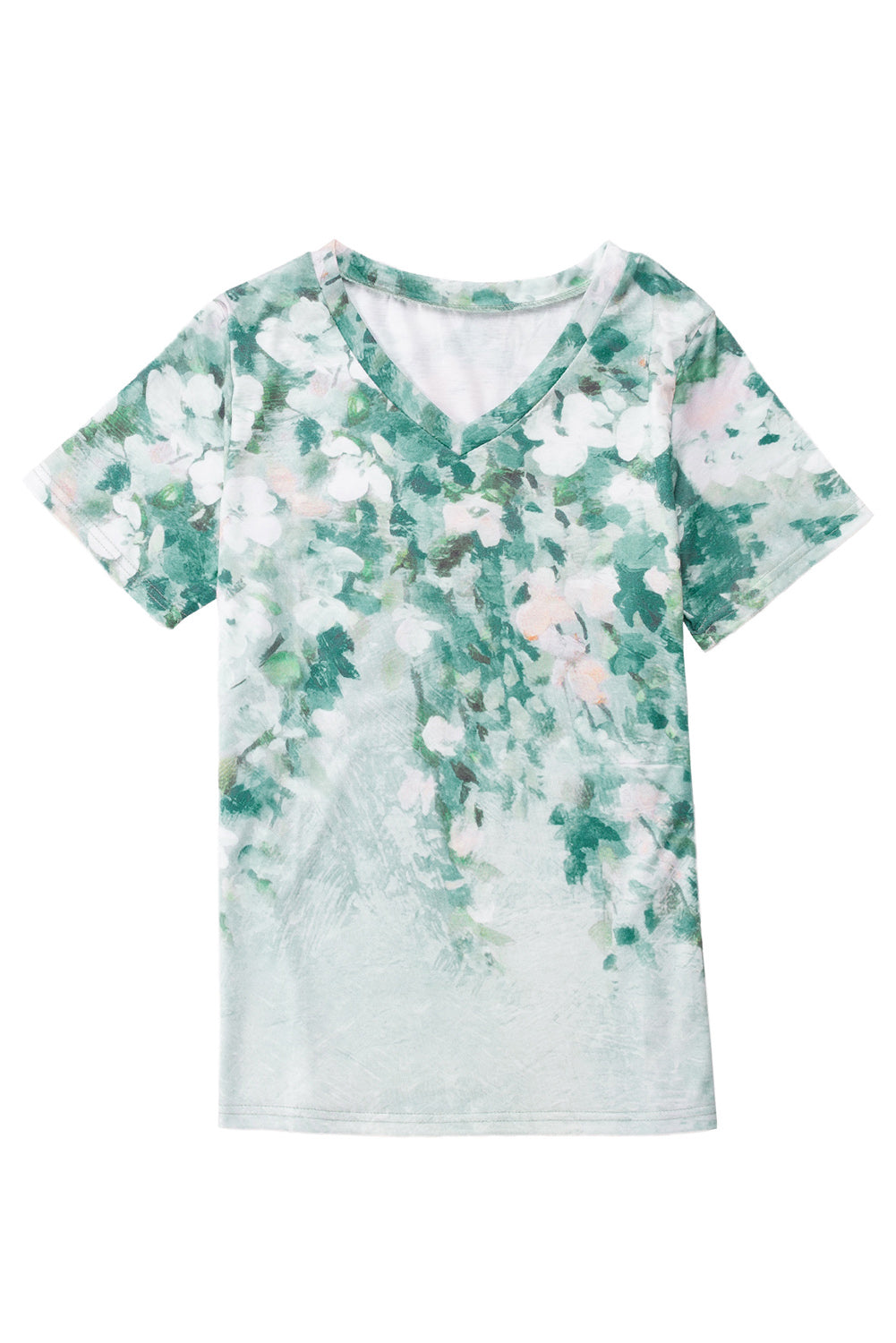 Green Floral Print Shift Fit V Neck T Shirt