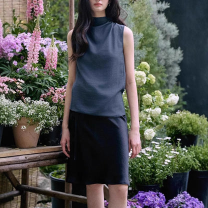Elegant Two-Tone Drape Neck Sleeveless Top for Women, Summer Loose Fit, Lightweight and Stylish Blouse