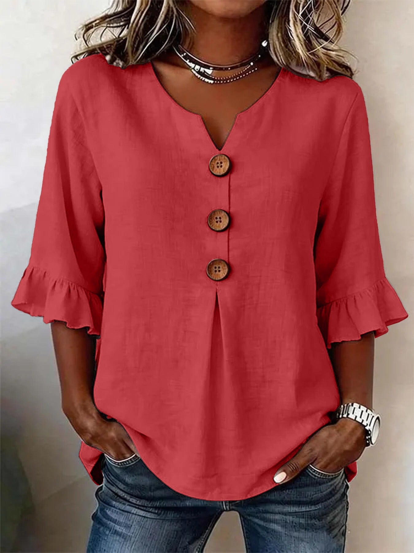 Linnen blouse "Céline" — V-hals met knoopsluiting