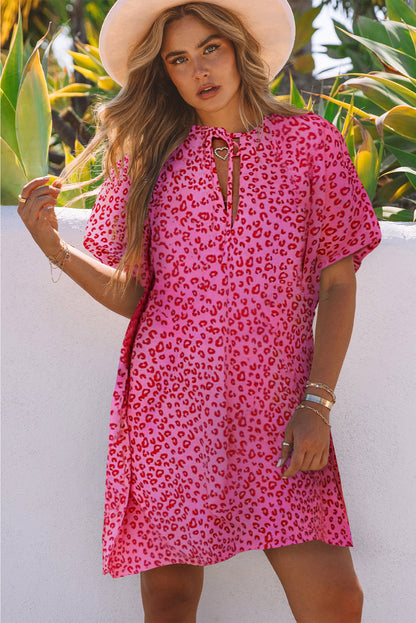 Khaki Animal Print Half Sleeve Shift Dress