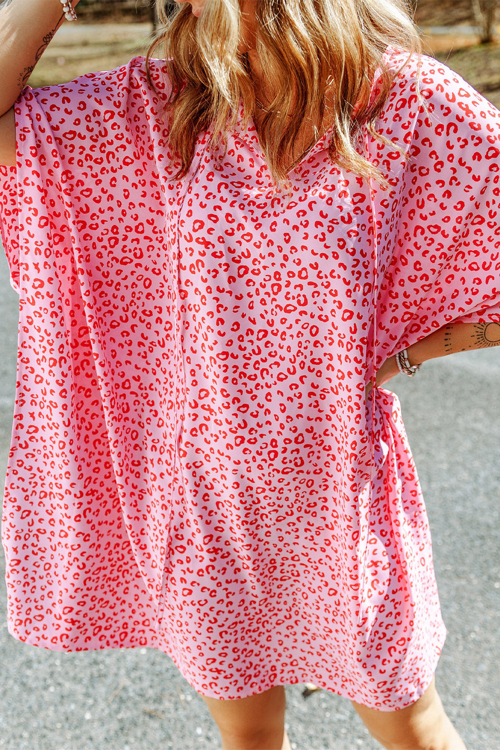 Khaki Animal Print Half Sleeve Shift Dress