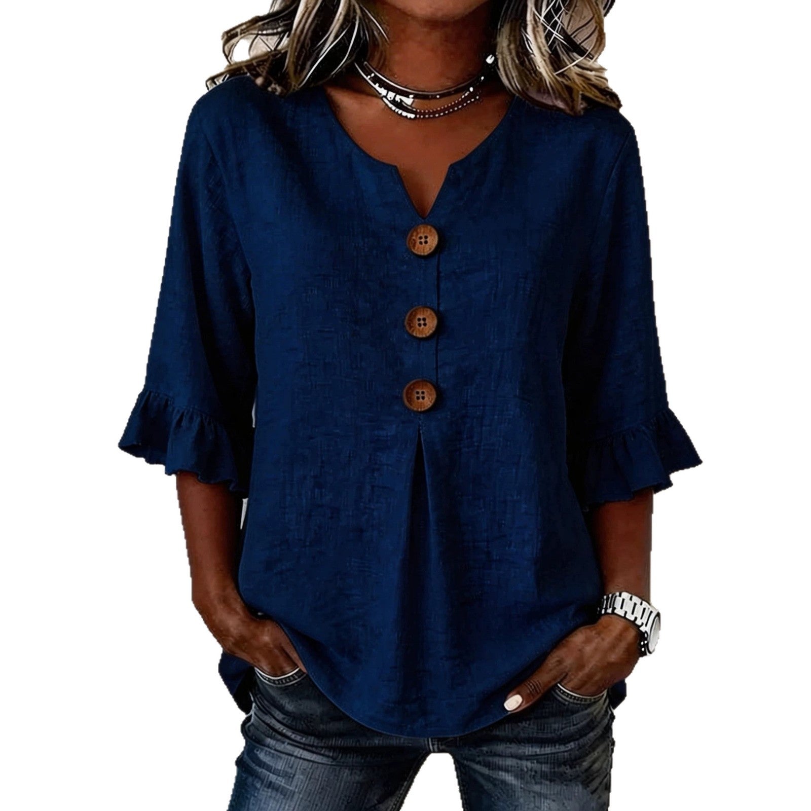 Linnen blouse "Céline" — V-hals met knoopsluiting
