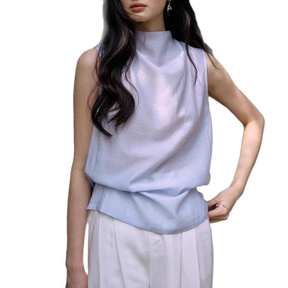 Elegant Two-Tone Drape Neck Sleeveless Top for Women, Summer Loose Fit, Lightweight and Stylish Blouse