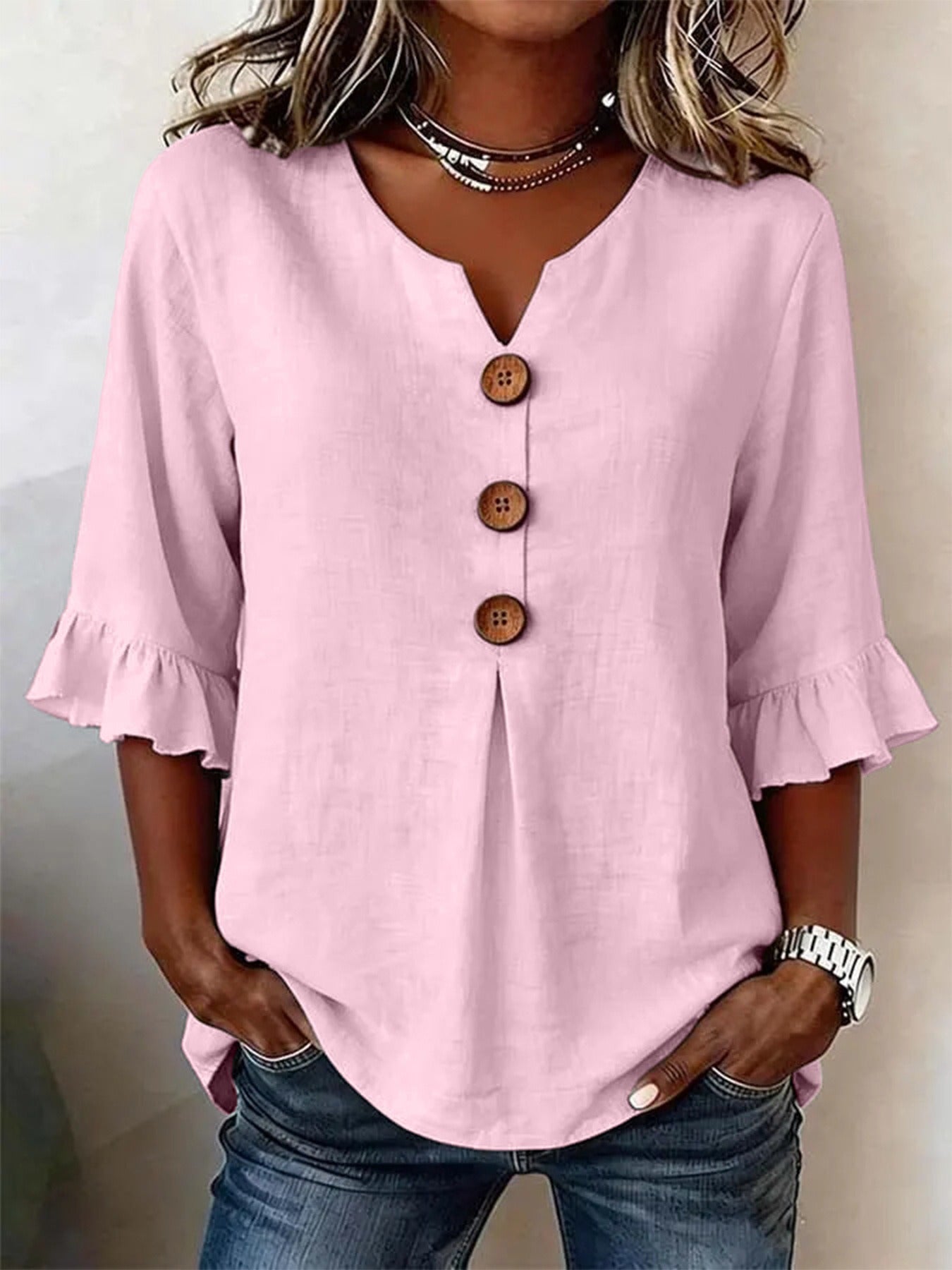 Linnen blouse "Céline" — V-hals met knoopsluiting