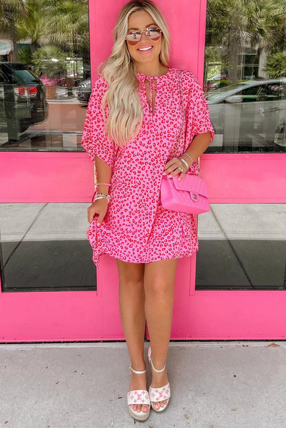Khaki Animal Print Half Sleeve Shift Dress