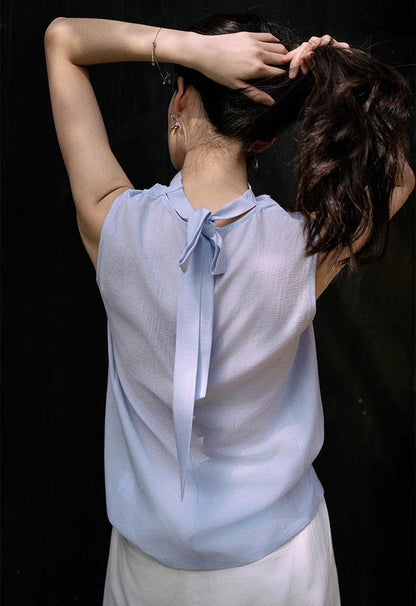 Elegant Two-Tone Drape Neck Sleeveless Top for Women, Summer Loose Fit, Lightweight and Stylish Blouse