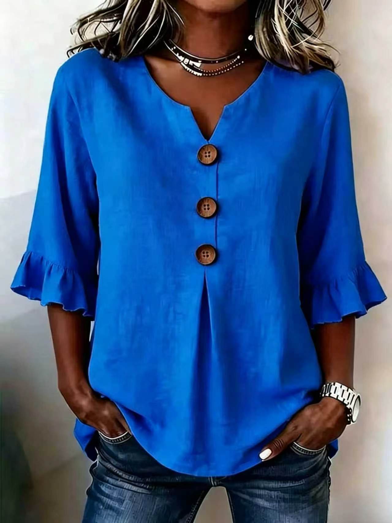 Linnen blouse "Céline" — V-hals met knoopsluiting