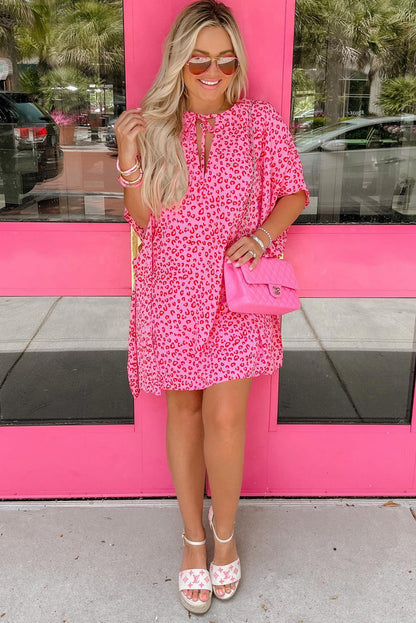 Khaki Animal Print Half Sleeve Shift Dress