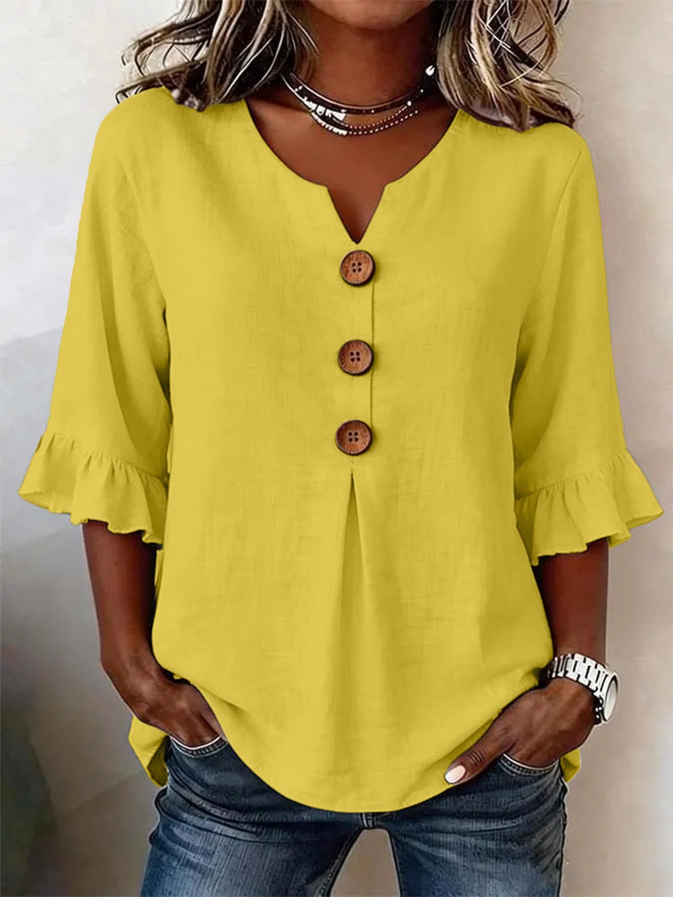 Linnen blouse "Céline" — V-hals met knoopsluiting