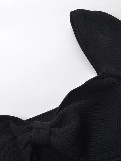 women fashion Jersey dress square collar flare sleeve hollow out medium strech slim female autumn dresses