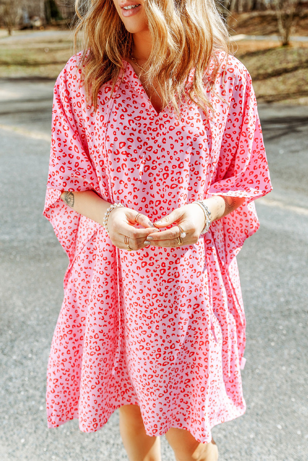 Khaki Animal Print Half Sleeve Shift Dress
