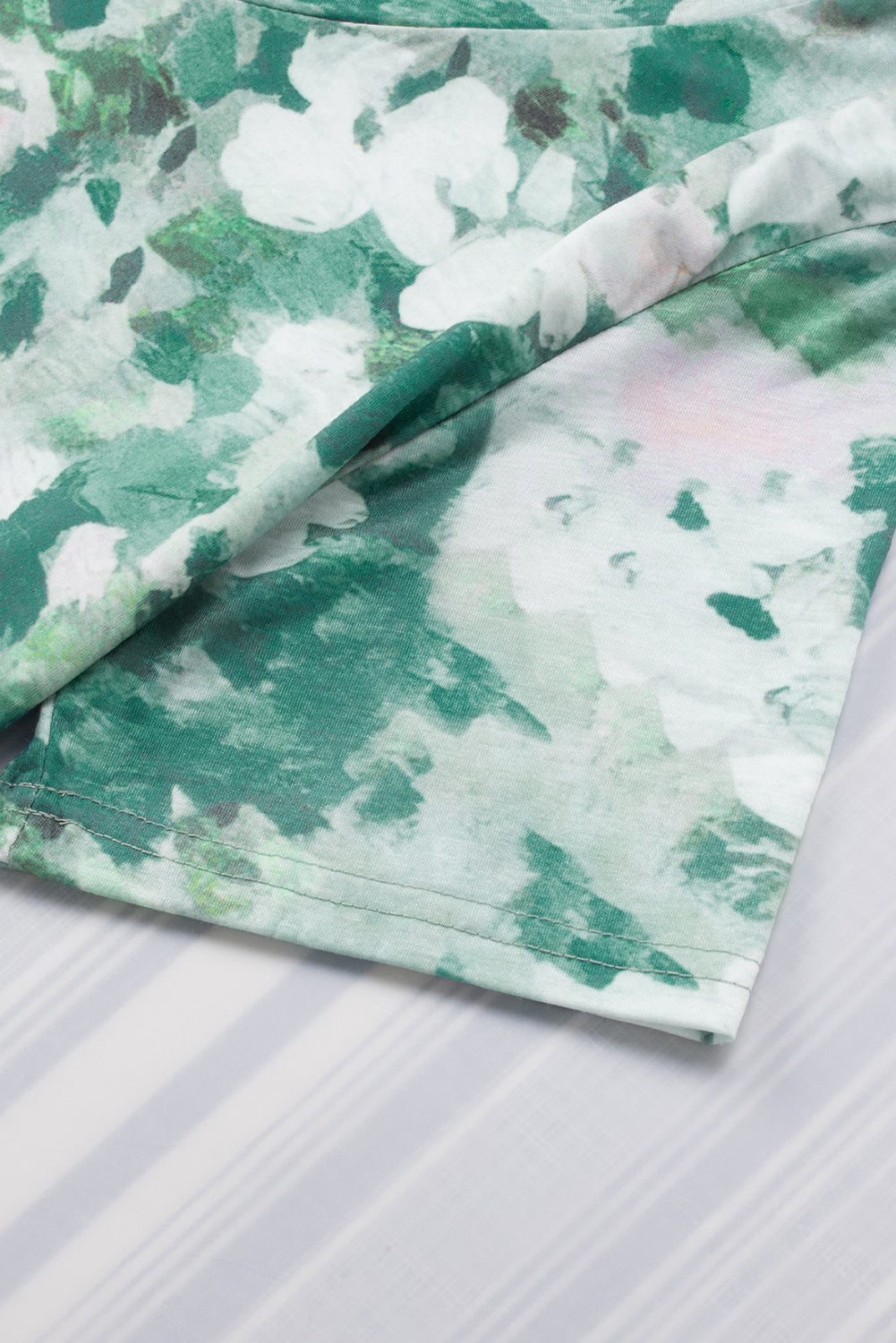 Green Floral Print Shift Fit V Neck T Shirt