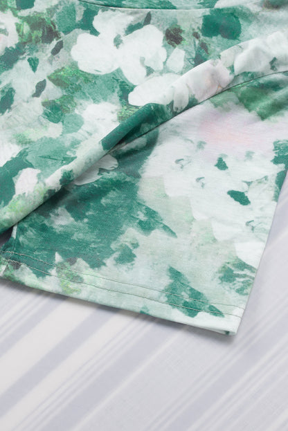 Green Floral Print Shift Fit V Neck T Shirt