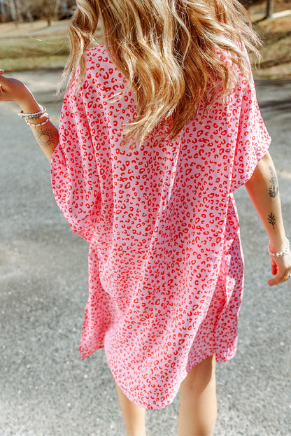 Khaki Animal Print Half Sleeve Shift Dress