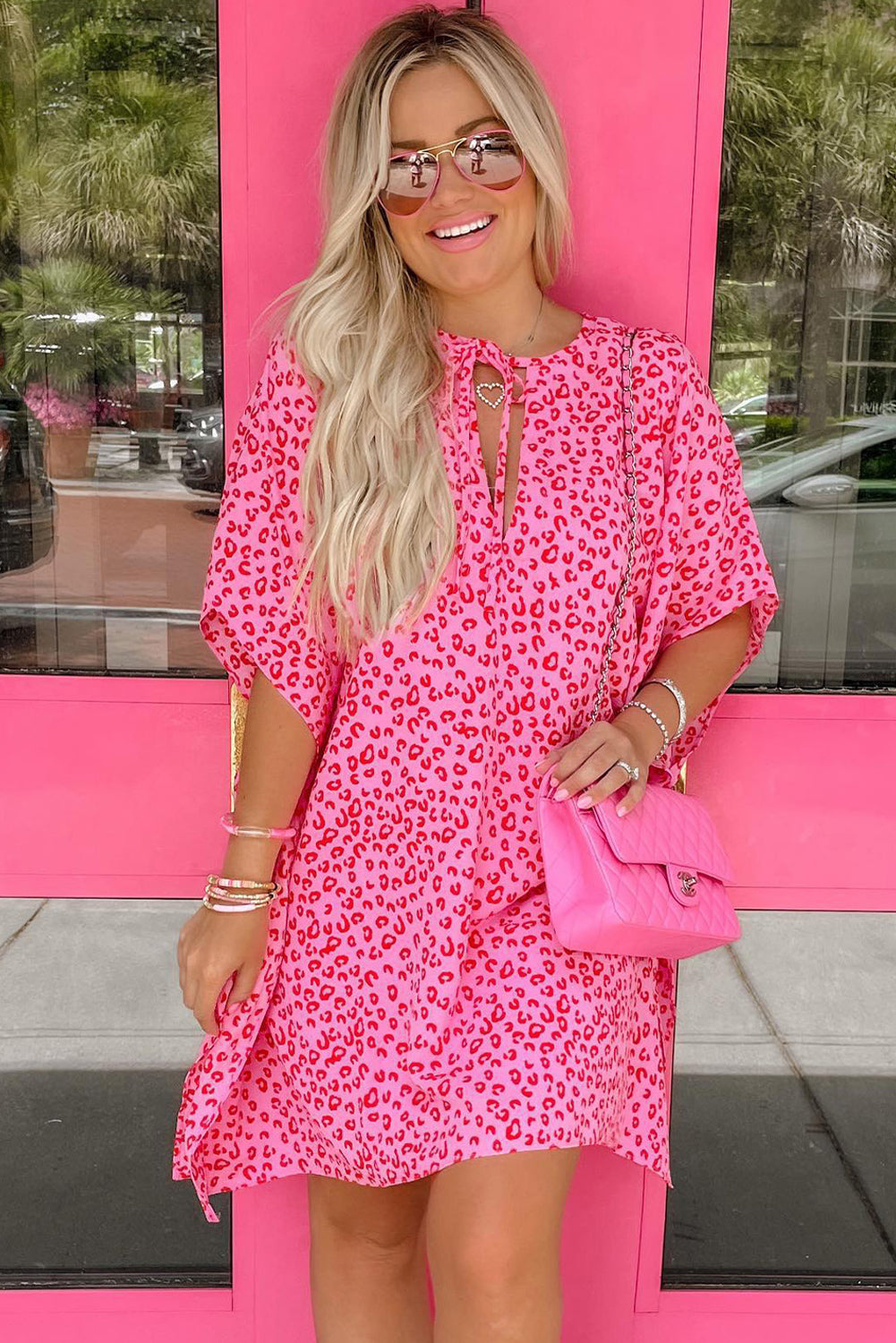 Khaki Animal Print Half Sleeve Shift Dress
