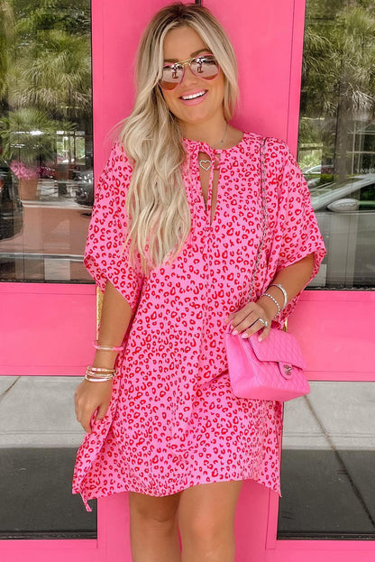 Khaki Animal Print Half Sleeve Shift Dress