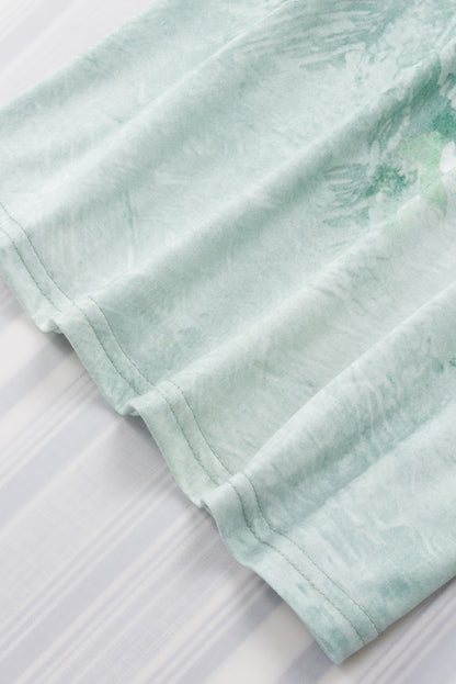 Green Floral Print Shift Fit V Neck T Shirt
